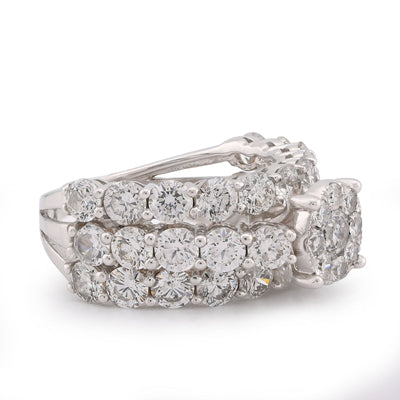 14K White Gold 4.8CT Natural Diamond Round Centre 3 Row Women Ring - Elite Jewelers-Rings