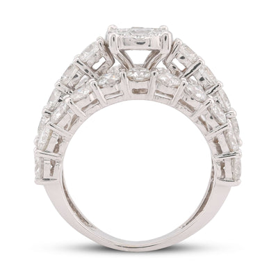 14K White Gold 4.8CT Natural Diamond Round Centre 3 Row Women Ring - Elite Jewelers-Rings