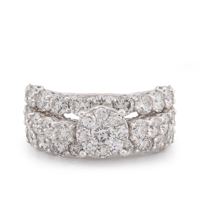 14K White Gold 4.8CT Natural Diamond Round Centre 3 Row Women Ring - Elite Jewelers-Rings