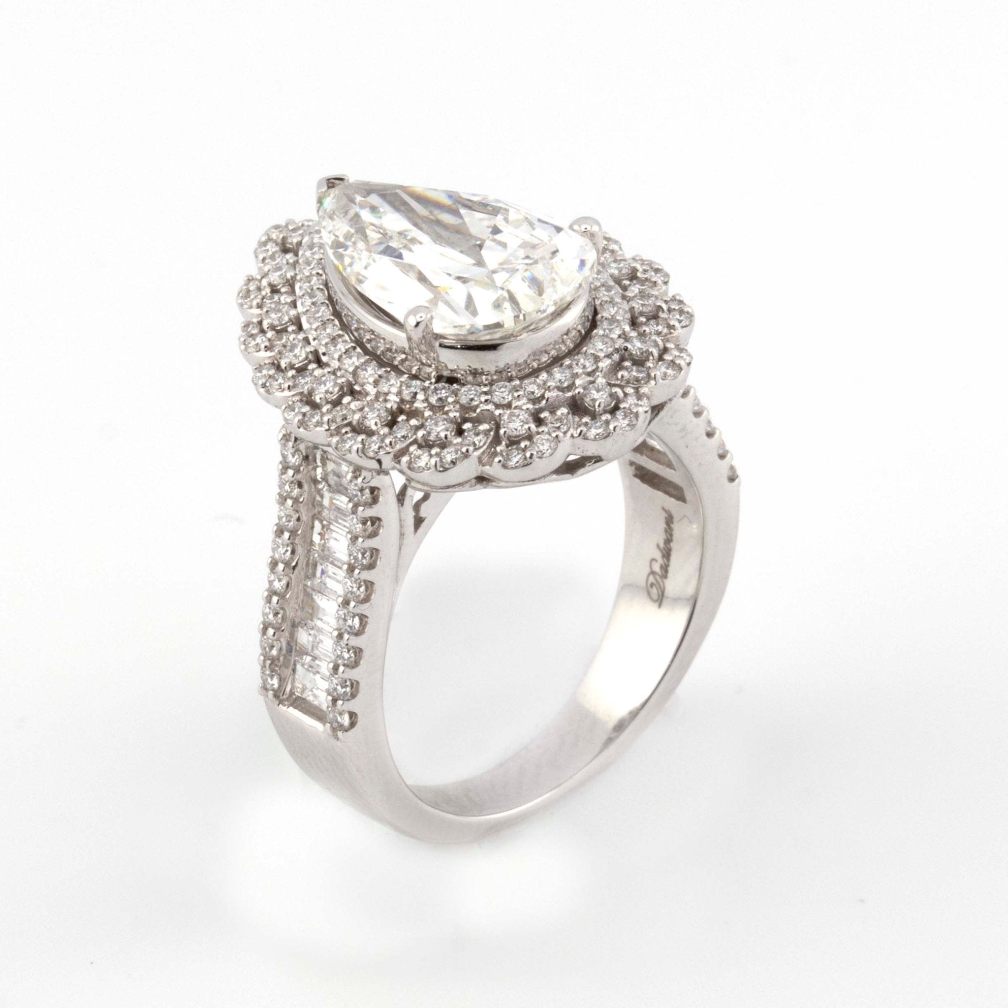 14K White Gold 4CT Pear Solitare with Flower Diamond Halo 5.34CT total Lab Grown Diamond Engagement Diamond Ring - Elite Jewelers - Rings