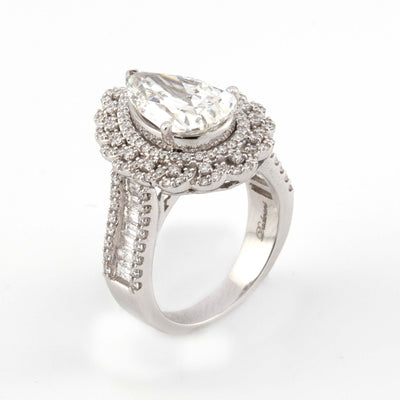 14K White Gold 4CT Pear Solitare with Flower Diamond Halo 5.34CT total Lab Grown Diamond Engagement Diamond Ring - Elite Jewelers - Rings