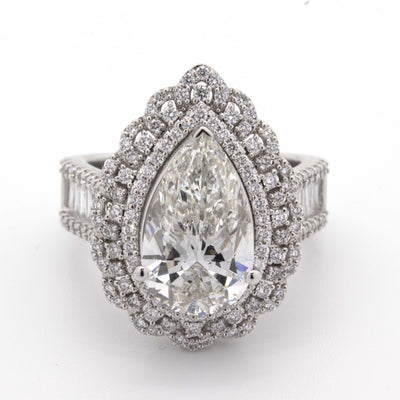 14K White Gold 4CT Pear Solitare with Flower Diamond Halo 5.34CT total Lab Grown Diamond Engagement Diamond Ring - Elite Jewelers - Rings