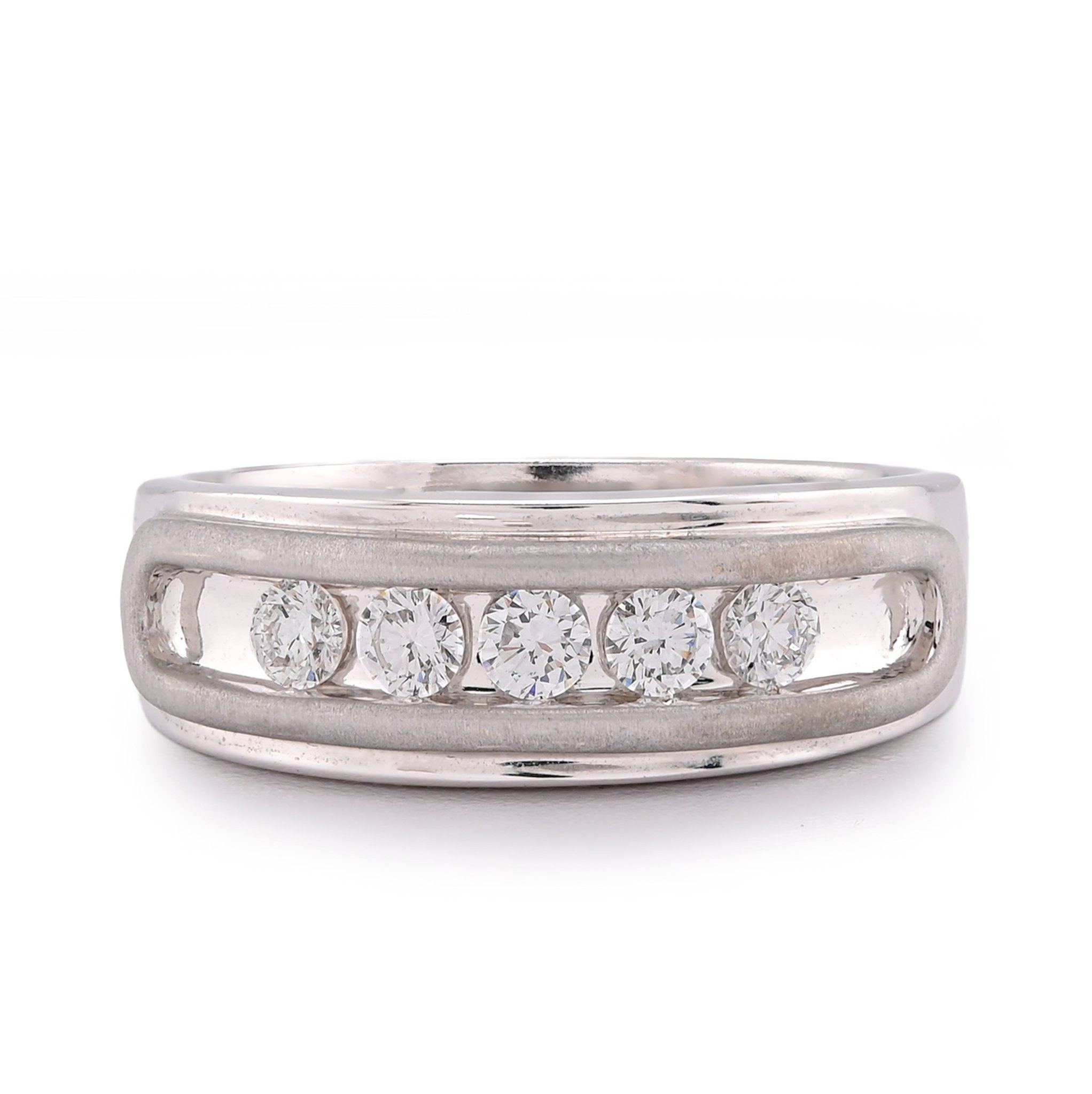 14K White Gold 5 Stone Centre Single Row 0.50CT Lab Diamond Men Band - Elite Jewelers-Rings