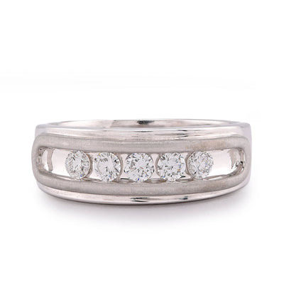 14K White Gold 5 Stone Centre Single Row 0.50CT Lab Diamond Men Band - Elite Jewelers-Rings