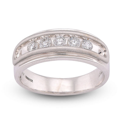 14K White Gold 5 Stone Centre Single Row 0.50CT Lab Diamond Men Band - Elite Jewelers-Rings