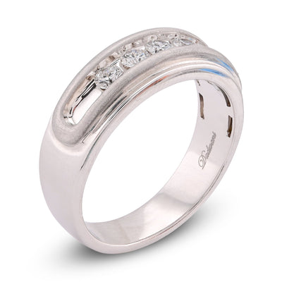 14K White Gold 5 Stone Centre Single Row 0.50CT Lab Diamond Men Band - Elite Jewelers-Rings