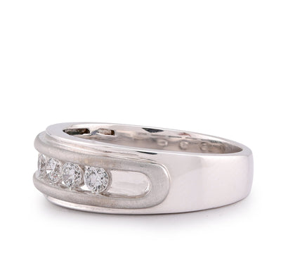 14K White Gold 5 Stone Centre Single Row 0.50CT Lab Diamond Men Band - Elite Jewelers-Rings