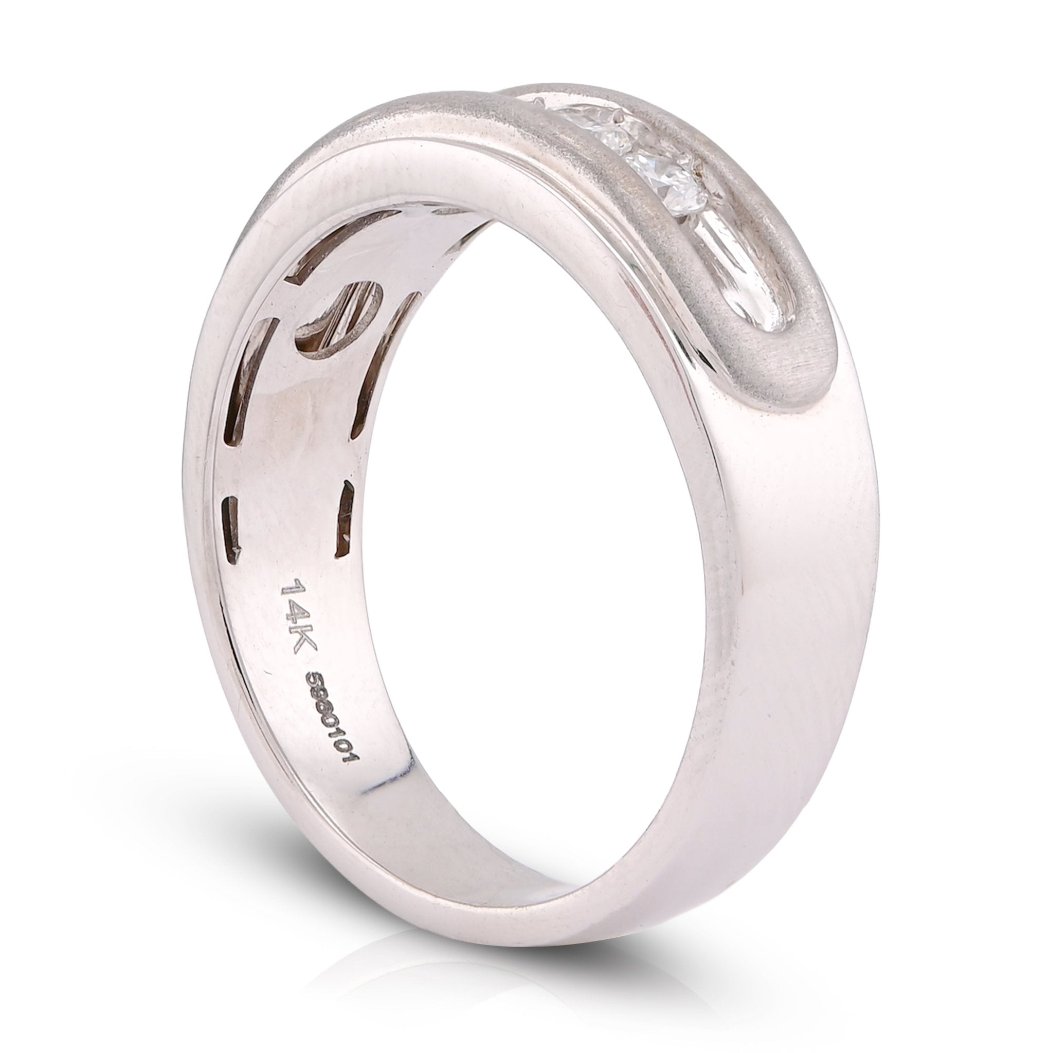 14K White Gold 5 Stone Centre Single Row 0.50CT Lab Diamond Men Band - Elite Jewelers-Rings