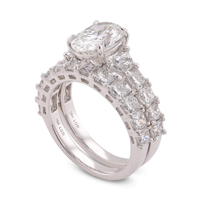 14K White Gold 5.36CT Radiant Side Oval Solitaire Centre Lab Diamond Women Ring with Band - Elite Jewelers-Rings