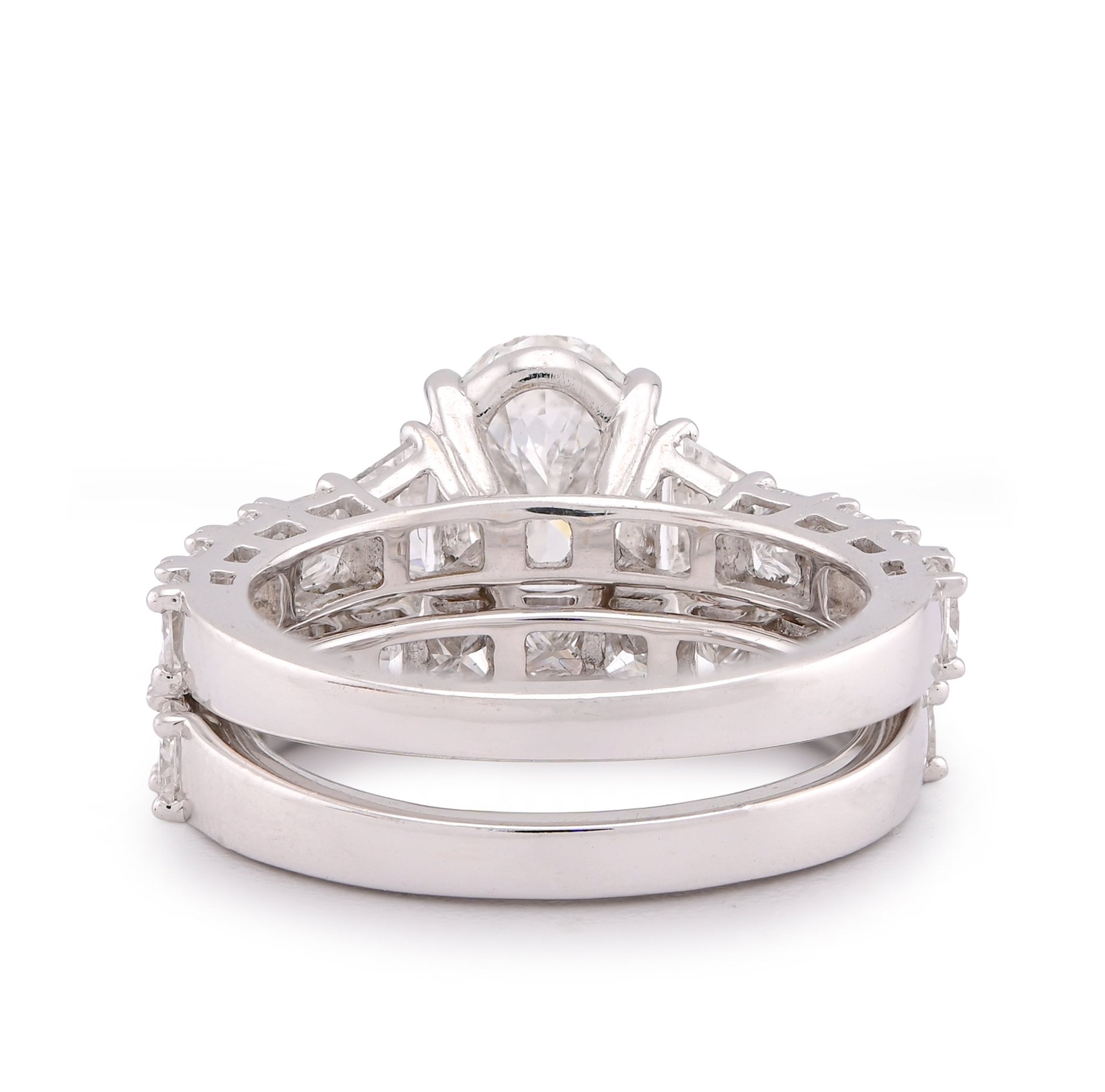 14K White Gold 5.36CT Radiant Side Oval Solitaire Centre Lab Diamond Women Ring with Band - Elite Jewelers-Rings