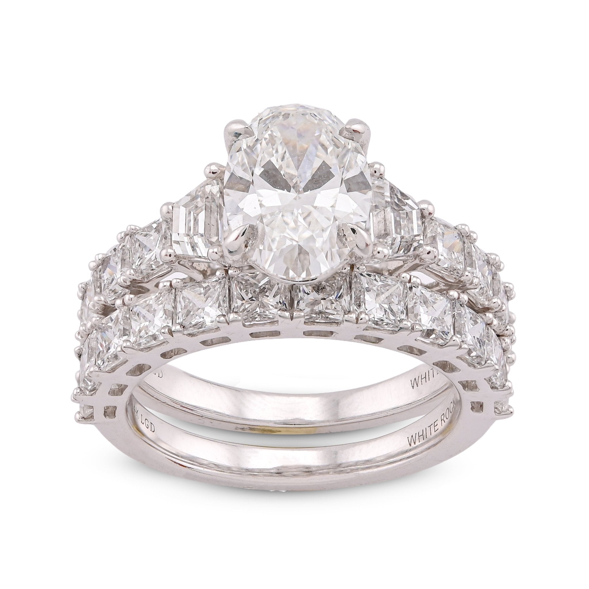 14K White Gold 5.36CT Radiant Side Oval Solitaire Centre Lab Diamond Women Ring with Band - Elite Jewelers-Rings