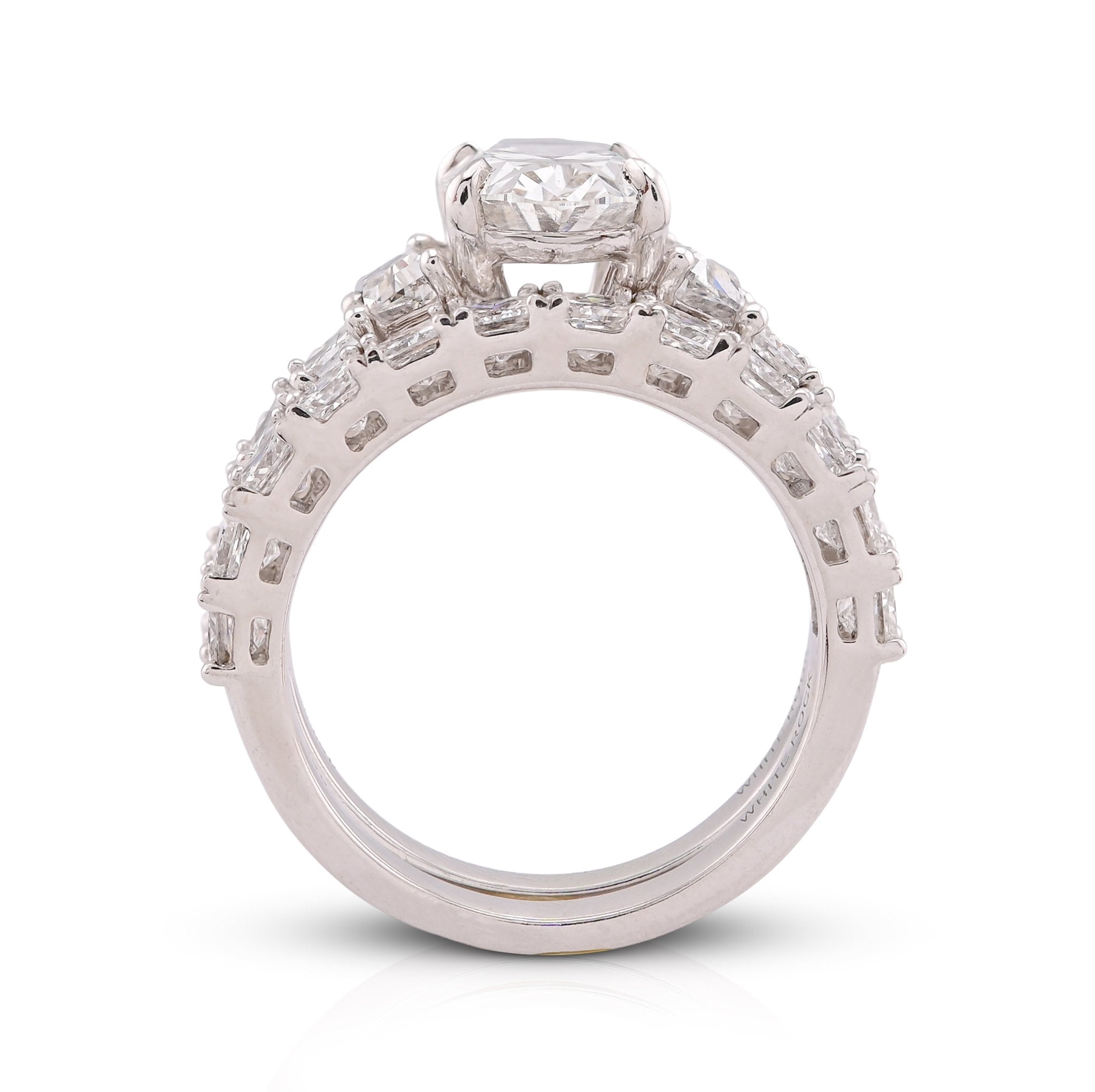14K White Gold 5.36CT Radiant Side Oval Solitaire Centre Lab Diamond Women Ring with Band - Elite Jewelers-Rings