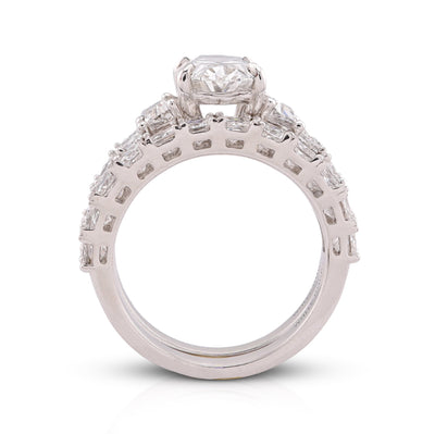 14K White Gold 5.36CT Radiant Side Oval Solitaire Centre Lab Diamond Women Ring with Band - Elite Jewelers-Rings
