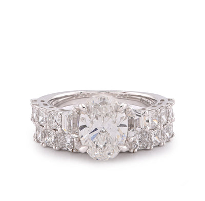 14K White Gold 5.36CT Radiant Side Oval Solitaire Centre Lab Diamond Women Ring with Band - Elite Jewelers-Rings