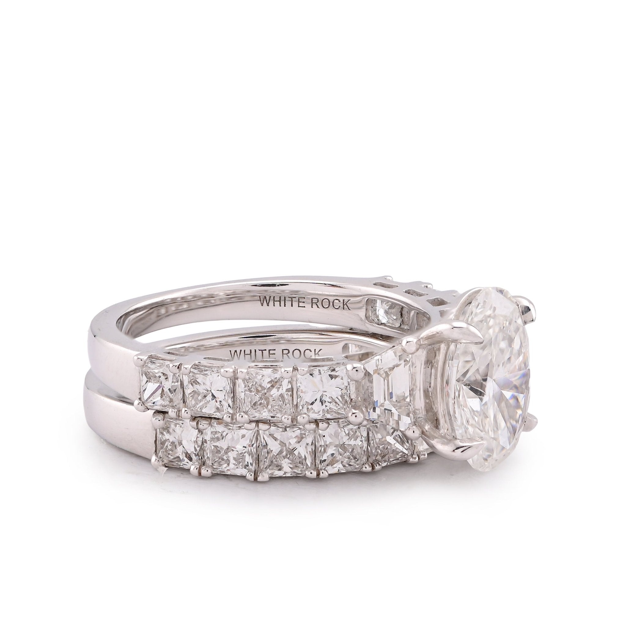 14K White Gold 5.36CT Radiant Side Oval Solitaire Centre Lab Diamond Women Ring with Band - Elite Jewelers-Rings