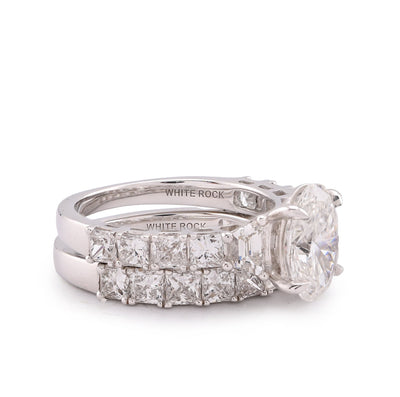 14K White Gold 5.36CT Radiant Side Oval Solitaire Centre Lab Diamond Women Ring with Band - Elite Jewelers-Rings