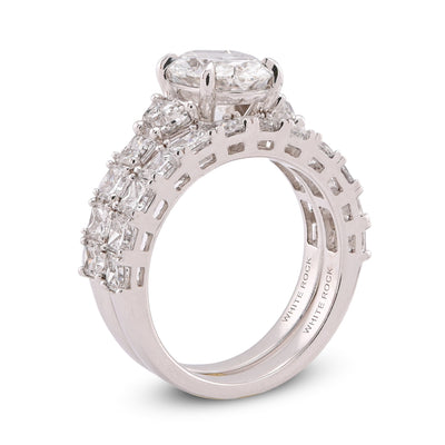 14K White Gold 5.36CT Radiant Side Oval Solitaire Centre Lab Diamond Women Ring with Band - Elite Jewelers-Rings