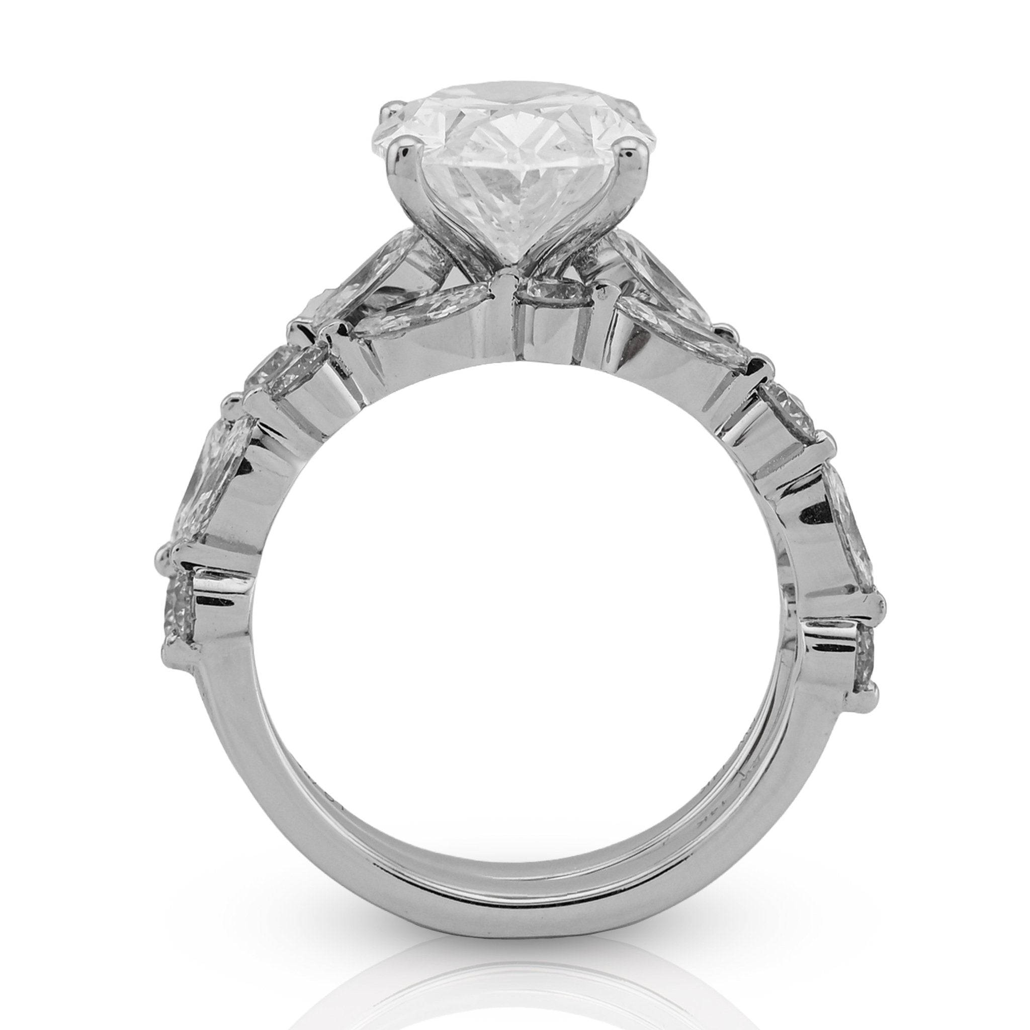 14K White Gold 5.58CT Oval Solitaire Marquise/Round Band Lab Diamond Women Ring 6.8g - Elite Jewelers - Rings