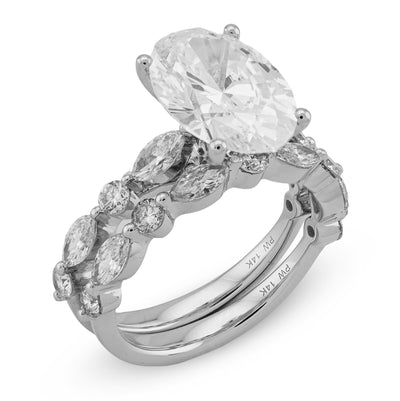 14K White Gold 5.58CT Oval Solitaire Marquise/Round Band Lab Diamond Women Ring 6.8g - Elite Jewelers - Rings