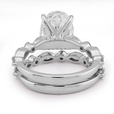 14K White Gold 5.58CT Oval Solitaire Marquise/Round Band Lab Diamond Women Ring 6.8g - Elite Jewelers - Rings