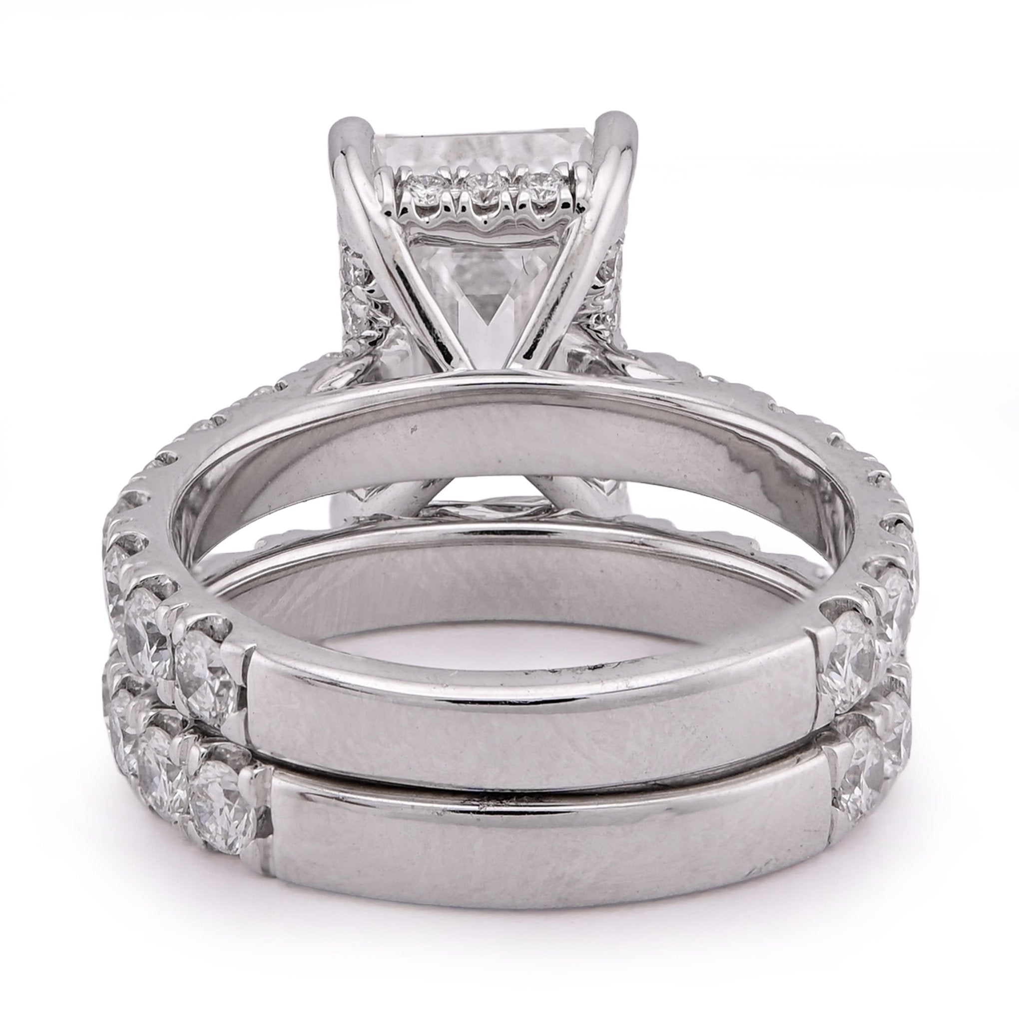 14K White Gold 5CT Emerald Centre Solitaire 7.27TC Lab Diamond Women Ring with Band - Elite Jewelers - Rings