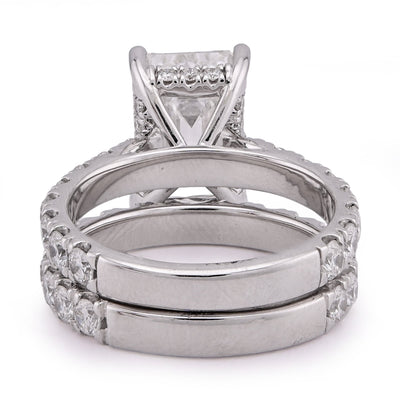 14K White Gold 5CT Emerald Centre Solitaire 7.27TC Lab Diamond Women Ring with Band - Elite Jewelers - Rings