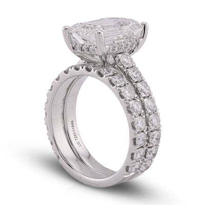 14K White Gold 5CT Emerald Centre Solitaire 7.27TC Lab Diamond Women Ring with Band - Elite Jewelers - Rings