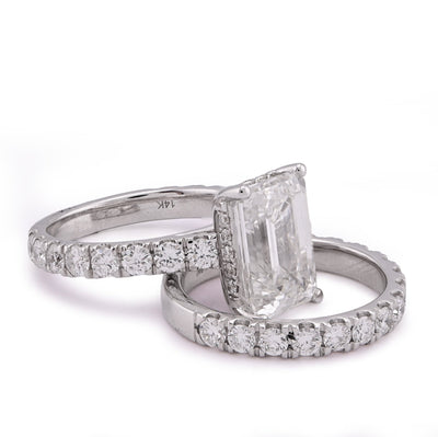 14K White Gold 5CT Emerald Centre Solitaire 7.27TC Lab Diamond Women Ring with Band - Elite Jewelers - Rings