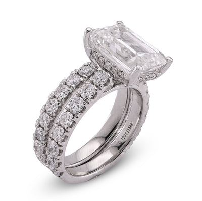 14K White Gold 5CT Emerald Centre Solitaire 7.27TC Lab Diamond Women Ring with Band - Elite Jewelers - Rings