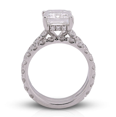 14K White Gold 5CT Emerald Centre Solitaire 7.27TC Lab Diamond Women Ring with Band - Elite Jewelers - Rings