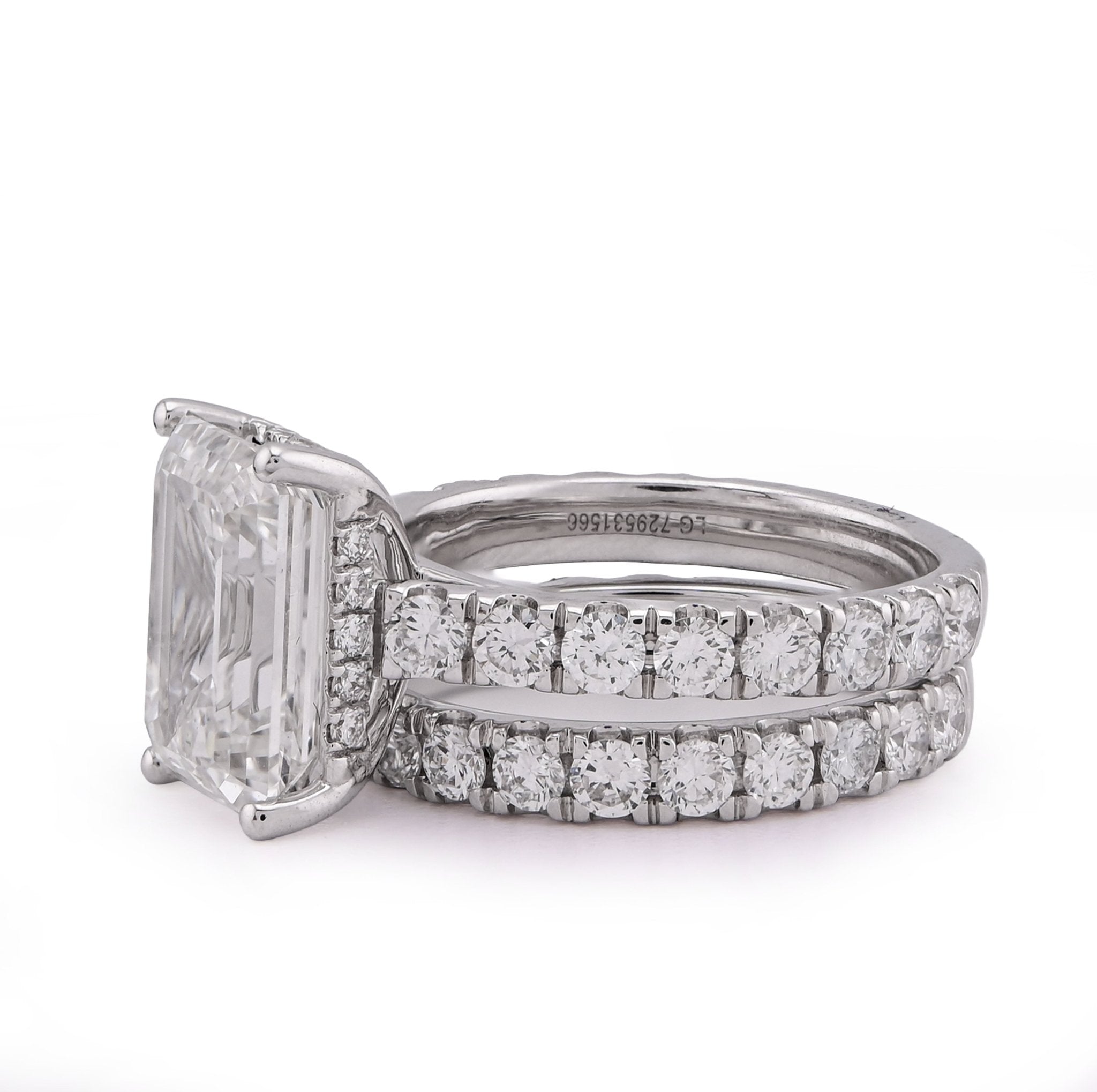 14K White Gold 5CT Emerald Centre Solitaire 7.27TC Lab Diamond Women Ring with Band - Elite Jewelers - Rings