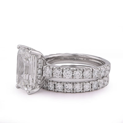 14K White Gold 5CT Emerald Centre Solitaire 7.27TC Lab Diamond Women Ring with Band - Elite Jewelers - Rings