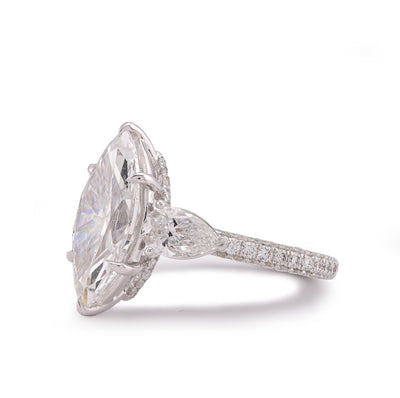 14K White Gold 7.48CT Marquise Centre Solitaire Pear Side Flower Shape Lab Diamond Women ring - Elite Jewelers-Rings