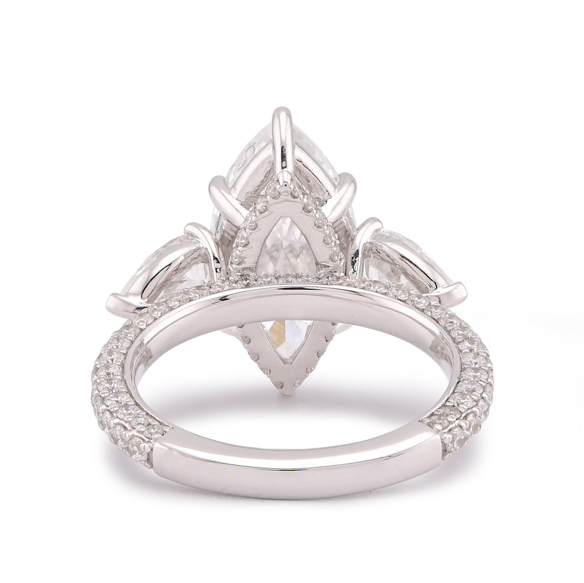 14K White Gold 7.48CT Marquise Centre Solitaire Pear Side Flower Shape Lab Diamond Women ring - Elite Jewelers-Rings