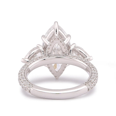 14K White Gold 7.48CT Marquise Centre Solitaire Pear Side Flower Shape Lab Diamond Women ring - Elite Jewelers-Rings