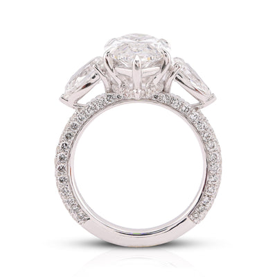 14K White Gold 7.48CT Marquise Centre Solitaire Pear Side Flower Shape Lab Diamond Women ring - Elite Jewelers-Rings