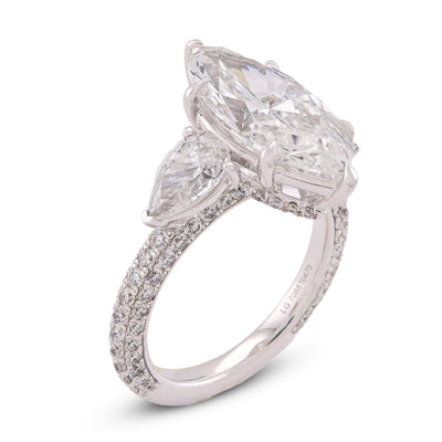14K White Gold 7.48CT Marquise Centre Solitaire Pear Side Flower Shape Lab Diamond Women ring - Elite Jewelers-Rings