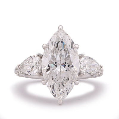 14K White Gold 7.48CT Marquise Centre Solitaire Pear Side Flower Shape Lab Diamond Women ring - Elite Jewelers-Rings
