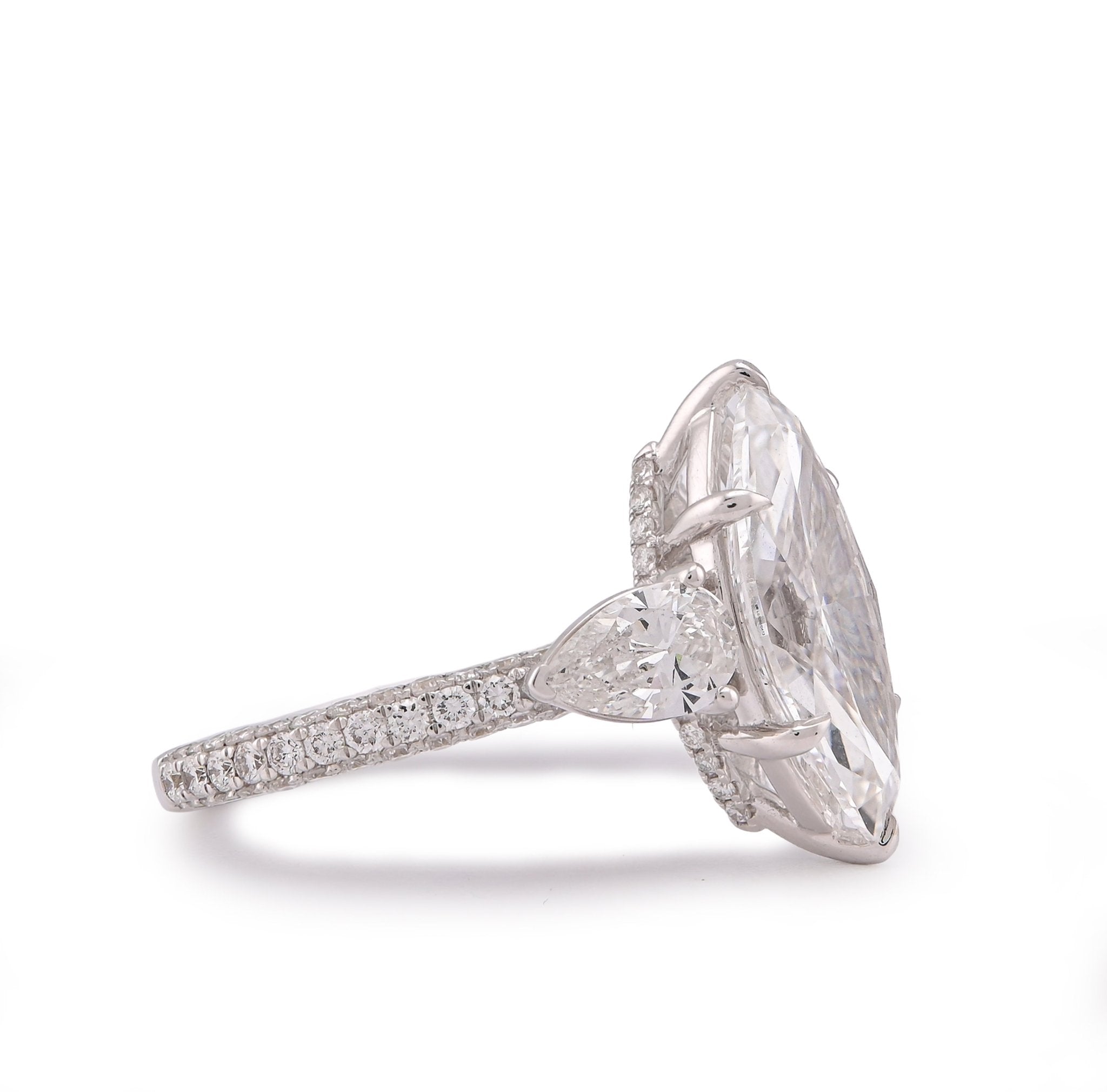 14K White Gold 7.48CT Marquise Centre Solitaire Pear Side Flower Shape Lab Diamond Women ring - Elite Jewelers-Rings