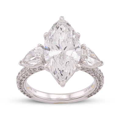14K White Gold 7.48CT Marquise Centre Solitaire Pear Side Flower Shape Lab Diamond Women ring - Elite Jewelers-Rings