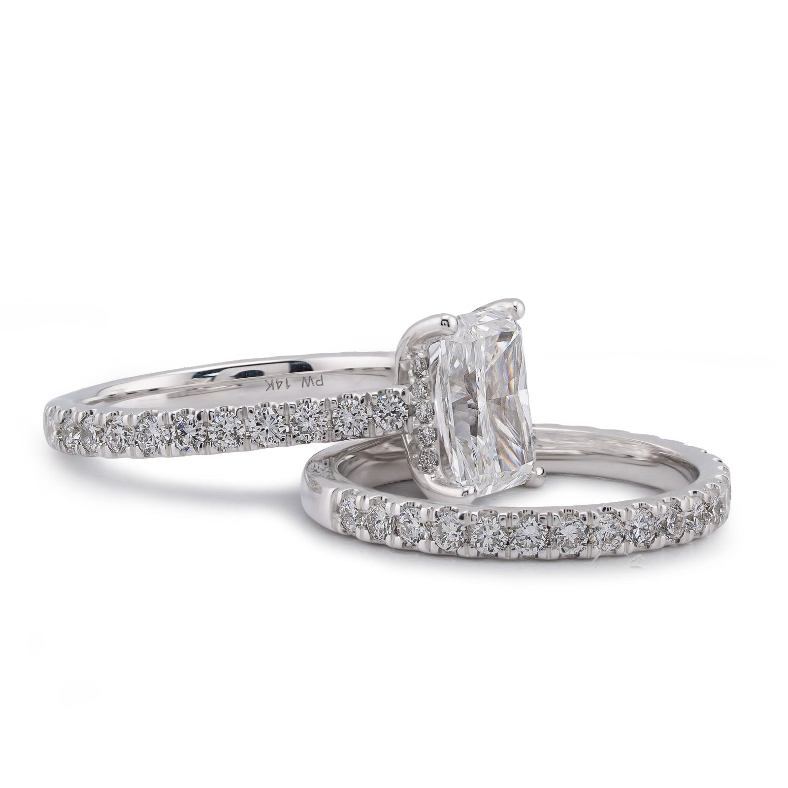14K White Gold Centre Radiant Solitaire Round 3.30CT Lab Diamond Women Ring with Band - Elite Jewelers-Rings