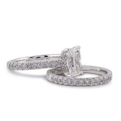 14K White Gold Centre Radiant Solitaire Round 3.30CT Lab Diamond Women Ring with Band - Elite Jewelers-Rings
