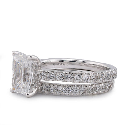 14K White Gold Centre Radiant Solitaire Round 3.30CT Lab Diamond Women Ring with Band - Elite Jewelers-Rings