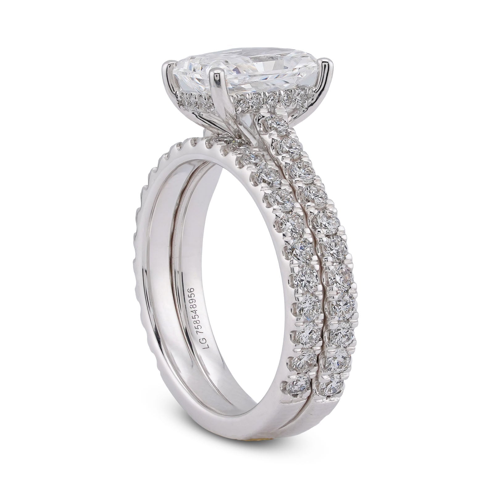 14K White Gold Centre Radiant Solitaire Round 3.30CT Lab Diamond Women Ring with Band - Elite Jewelers-Rings
