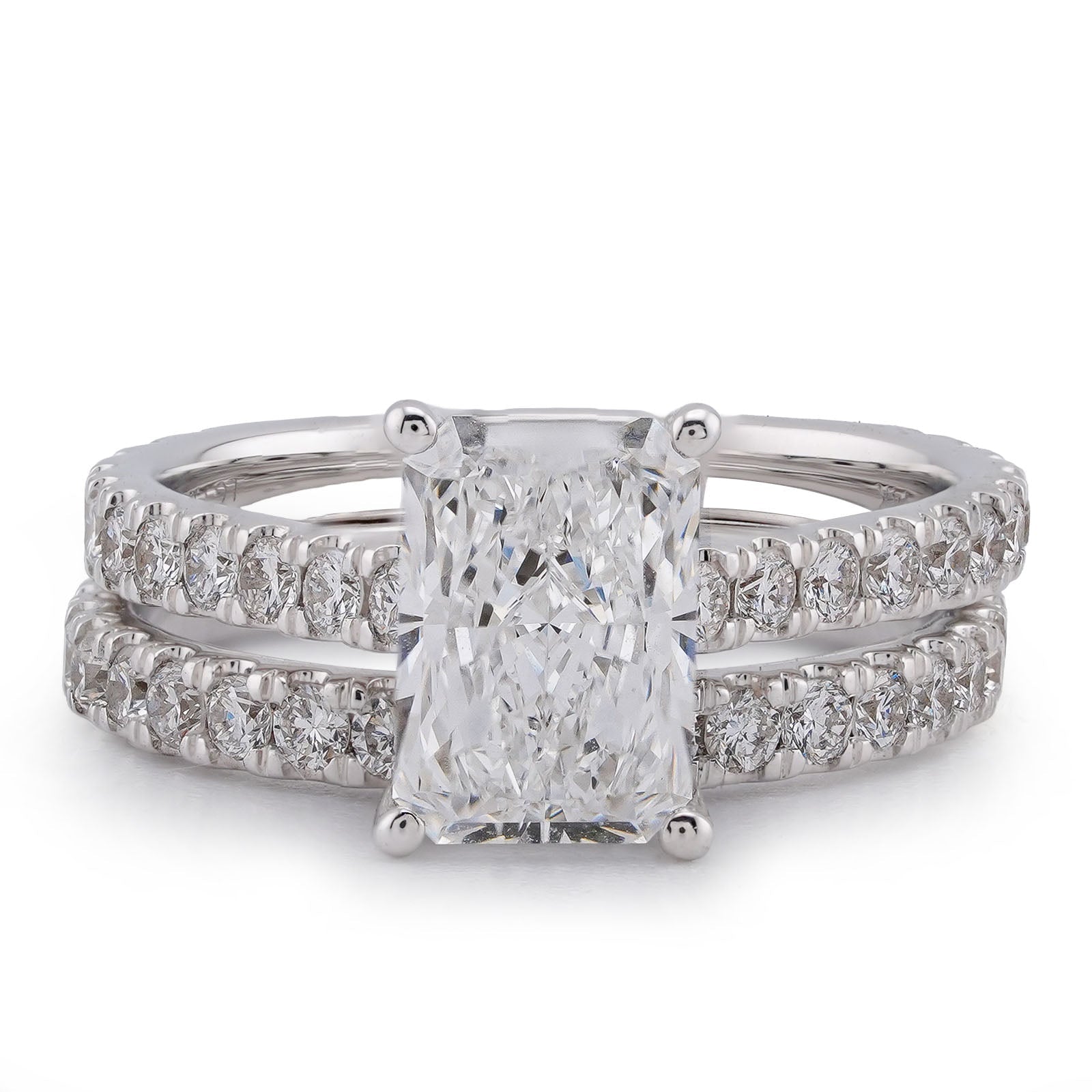 14K White Gold Centre Radiant Solitaire Round 3.30CT Lab Diamond Women Ring with Band - Elite Jewelers-Rings