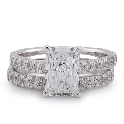 14K White Gold Centre Radiant Solitaire Round 3.30CT Lab Diamond Women Ring with Band - Elite Jewelers-Rings