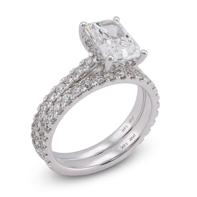 14K White Gold Centre Radiant Solitaire Round 3.30CT Lab Diamond Women Ring with Band - Elite Jewelers-Rings