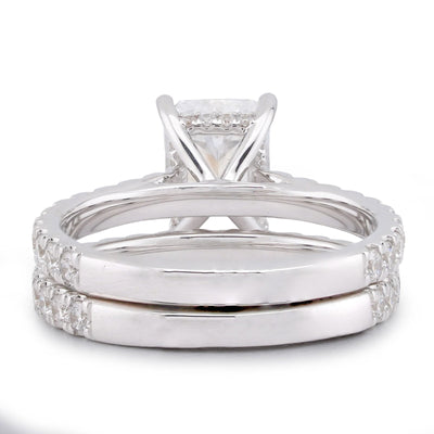 14K White Gold Centre Radiant Solitaire Round 3.30CT Lab Diamond Women Ring with Band - Elite Jewelers-Rings