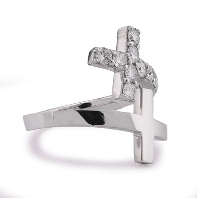 14K White Gold Cross Band 0.78CT Lab Diamond Men Women Ring Band - Elite Jewelers - Rings
