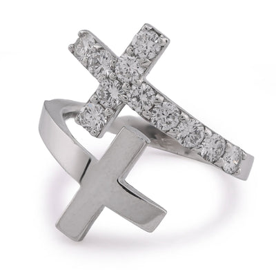 14K White Gold Cross Band 0.78CT Lab Diamond Men Women Ring Band - Elite Jewelers - Rings